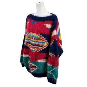 Hand-Knit western Mohair Blend Sweater – Colorful Pattern